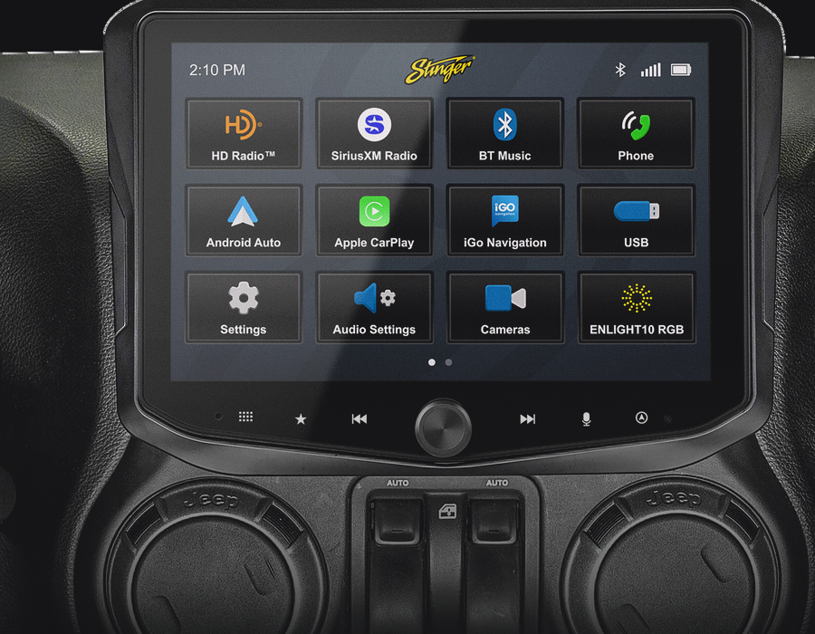 Stinger Horizon10 10 inch radio installed in a Jeep Wrangler JK